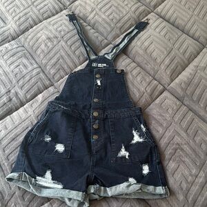 Women’s Denim Overalls with Distressed Details